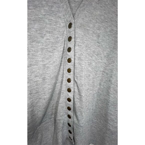 Zenana Grey Half Button Up V-Neck Basic Cardigan Sweater - Picture 2 of 5